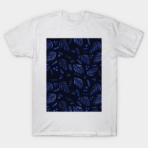 Christmas tree branches and berries - dark blue T-Shirt by wackapacka